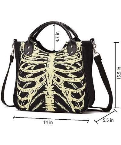 14 inch Canvas Skeleton Purse Tote Handbags Gothic Shoulder Shopper Work Bag Crossbody for Women Black - Skeleton $19.66 Totes