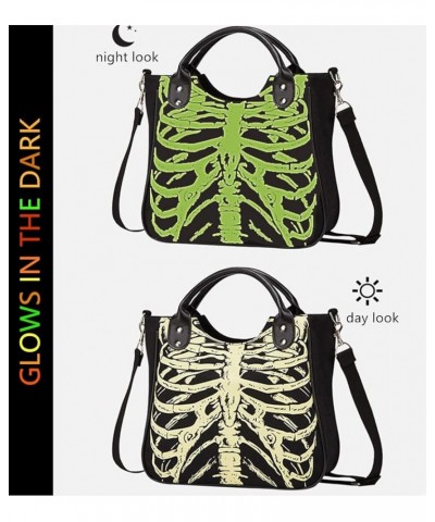 14 inch Canvas Skeleton Purse Tote Handbags Gothic Shoulder Shopper Work Bag Crossbody for Women Black - Skeleton $19.66 Totes