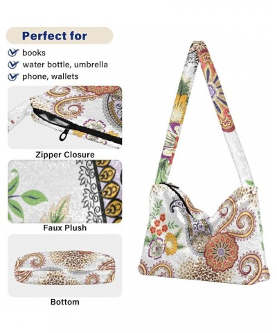 Paisley Furry Tote Bag for Women Crossbody Bag Tote's Handbag Big Hobo Bags with Zipper for Women Men $12.17 Totes