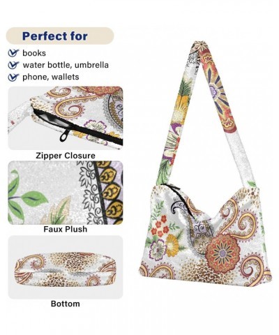 Paisley Furry Tote Bag for Women Crossbody Bag Tote's Handbag Big Hobo Bags with Zipper for Women Men $12.17 Totes