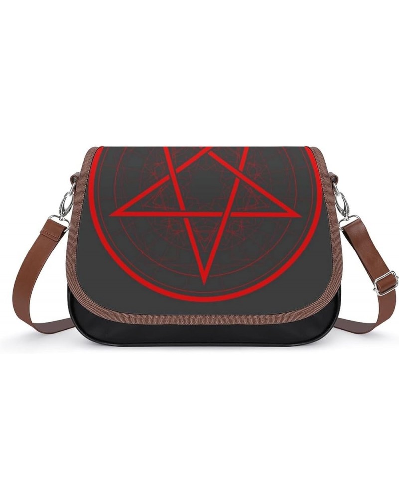 Printed Shoulder Crossbody Bag Leather Hobo Bags Medium Ladies Top Handles Satchels Red Pentagram Circle Color1 $19.78 Hobo Bags