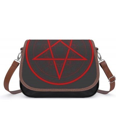 Printed Shoulder Crossbody Bag Leather Hobo Bags Medium Ladies Top Handles Satchels Red Pentagram Circle Color1 $19.78 Hobo Bags