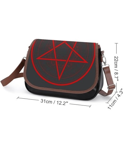 Printed Shoulder Crossbody Bag Leather Hobo Bags Medium Ladies Top Handles Satchels Red Pentagram Circle Color1 $19.78 Hobo Bags