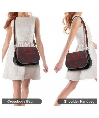 Printed Shoulder Crossbody Bag Leather Hobo Bags Medium Ladies Top Handles Satchels Red Pentagram Circle Color1 $19.78 Hobo Bags