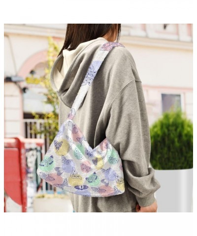 Butterflies Furry Tote Bag for Women Crossbody Bag Shoulder Purse Puffer Bag with Zipper for Women Work $10.91 Totes