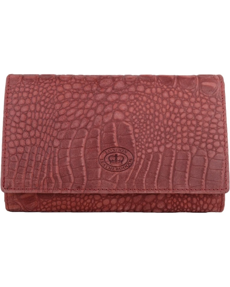 Womens Large Matinee Style RFID Protected Purse with Crocodile Design - Dark Red $16.82 Wallets