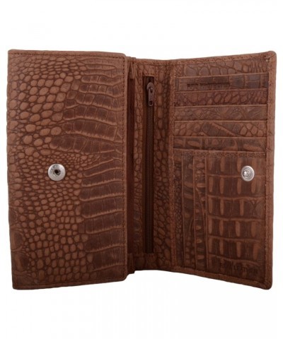 Womens Large Matinee Style RFID Protected Purse with Crocodile Design - Dark Red $16.82 Wallets