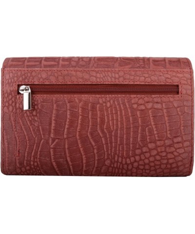 Womens Large Matinee Style RFID Protected Purse with Crocodile Design - Dark Red $16.82 Wallets