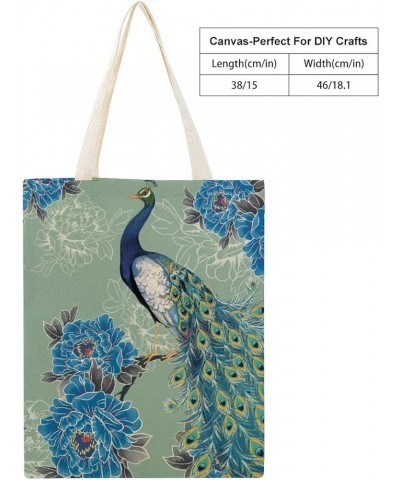 Canvas Tote Bag, Flower Retro Peacock Shopping Bag with Zipper & Handle for School Travel, Reusable Shopping Grocery Bags Sty...