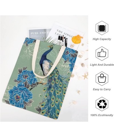 Canvas Tote Bag, Flower Retro Peacock Shopping Bag with Zipper & Handle for School Travel, Reusable Shopping Grocery Bags Sty...