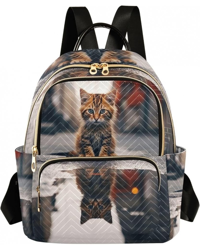 Cat on Street Quilted Backpack Purse Backpack for Women Small Quilted Travel Bag Cat on Street Medium $23.39 Backpacks