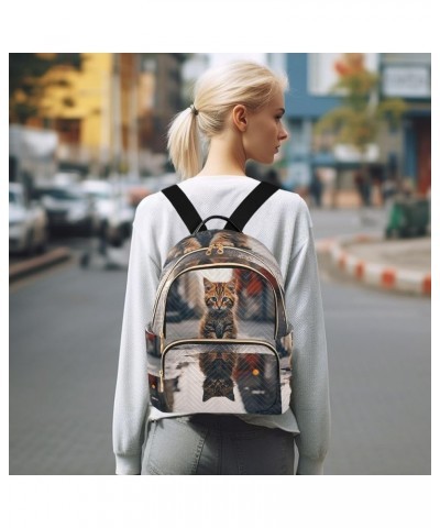 Cat on Street Quilted Backpack Purse Backpack for Women Small Quilted Travel Bag Cat on Street Medium $23.39 Backpacks