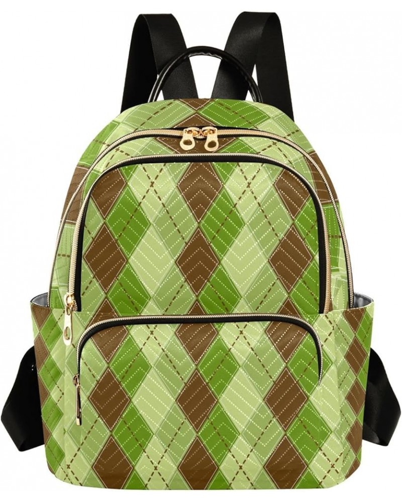 Women Backpack Tartan Plaid Green Brown Checker Anti-Theft Travel Backpack with Luggage Belt Lightweight Handbag Lady Purse R...