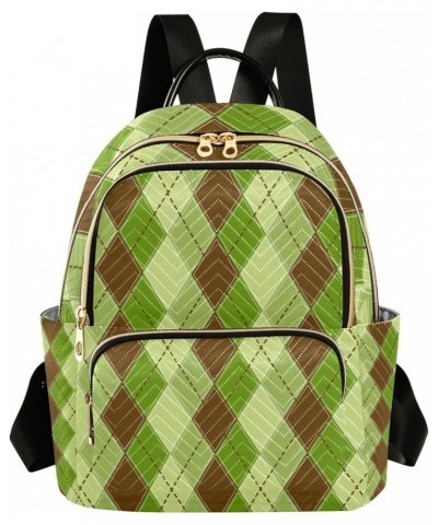 Women Backpack Tartan Plaid Green Brown Checker Anti-Theft Travel Backpack with Luggage Belt Lightweight Handbag Lady Purse R...