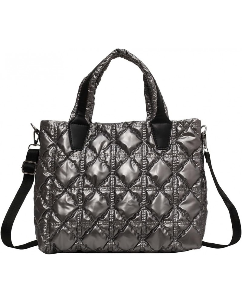 Women Puffer Shoulr Bag Lar ity Quilted Tote Bag Litweit Padding Shoulr Bag Grey $10.41 Totes