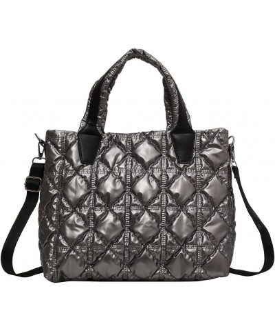 Women Puffer Shoulr Bag Lar ity Quilted Tote Bag Litweit Padding Shoulr Bag Grey $10.41 Totes