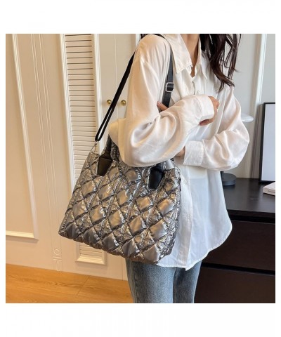 Women Puffer Shoulr Bag Lar ity Quilted Tote Bag Litweit Padding Shoulr Bag Grey $10.41 Totes