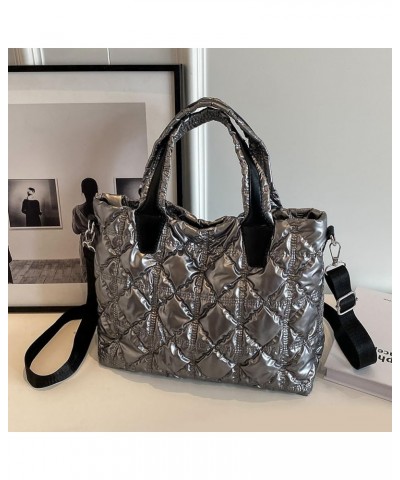 Women Puffer Shoulr Bag Lar ity Quilted Tote Bag Litweit Padding Shoulr Bag Grey $10.41 Totes