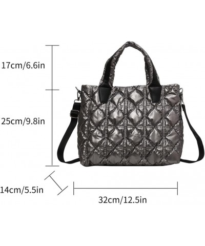 Women Puffer Shoulr Bag Lar ity Quilted Tote Bag Litweit Padding Shoulr Bag Grey $10.41 Totes