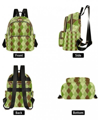 Women Backpack Tartan Plaid Green Brown Checker Anti-Theft Travel Backpack with Luggage Belt Lightweight Handbag Lady Purse R...