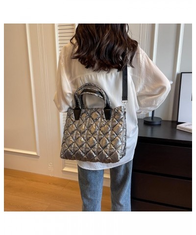 Women Puffer Shoulr Bag Lar ity Quilted Tote Bag Litweit Padding Shoulr Bag Grey $10.41 Totes