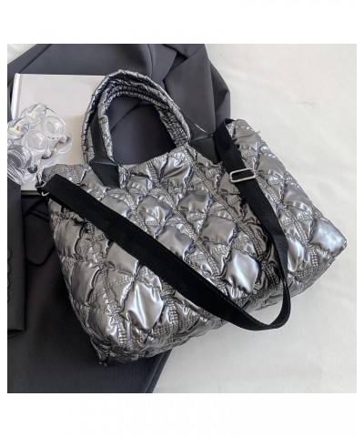 Women Puffer Shoulr Bag Lar ity Quilted Tote Bag Litweit Padding Shoulr Bag Grey $10.41 Totes