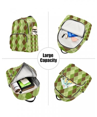 Women Backpack Tartan Plaid Green Brown Checker Anti-Theft Travel Backpack with Luggage Belt Lightweight Handbag Lady Purse R...