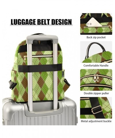 Women Backpack Tartan Plaid Green Brown Checker Anti-Theft Travel Backpack with Luggage Belt Lightweight Handbag Lady Purse R...