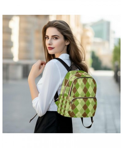 Women Backpack Tartan Plaid Green Brown Checker Anti-Theft Travel Backpack with Luggage Belt Lightweight Handbag Lady Purse R...