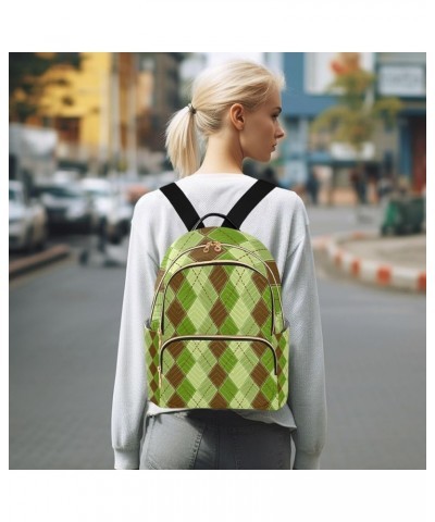 Women Backpack Tartan Plaid Green Brown Checker Anti-Theft Travel Backpack with Luggage Belt Lightweight Handbag Lady Purse R...