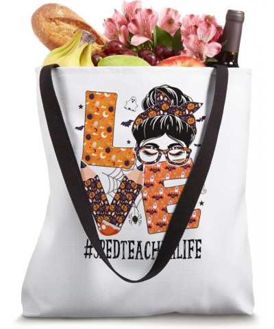 Sped Teacher Love Messy Bun Pumpkin Women Halloween Costume Tote Bag $15.36 Totes