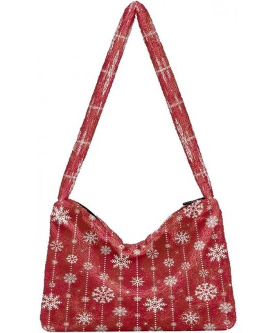 Folk Art Christmas Single Shoulder Purses, Fuzzy Tote Womens Hobo Handbags Snowflakes Christmas New $8.40 Hobo Bags