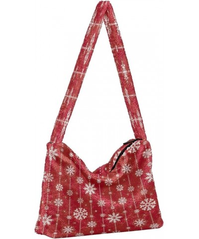 Folk Art Christmas Single Shoulder Purses, Fuzzy Tote Womens Hobo Handbags Snowflakes Christmas New $8.40 Hobo Bags