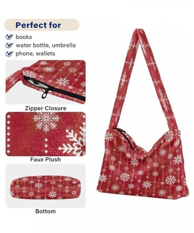 Folk Art Christmas Single Shoulder Purses, Fuzzy Tote Womens Hobo Handbags Snowflakes Christmas New $8.40 Hobo Bags