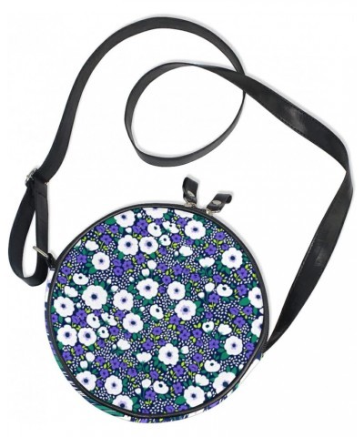 White And Blue Flowers Crossbody Bag Small Canvas Shoulder Round Bag for Women $9.87 Shoulder Bags