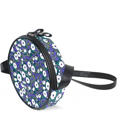 White And Blue Flowers Crossbody Bag Small Canvas Shoulder Round Bag for Women $9.87 Shoulder Bags