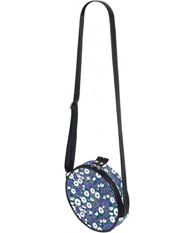 White And Blue Flowers Crossbody Bag Small Canvas Shoulder Round Bag for Women $9.87 Shoulder Bags