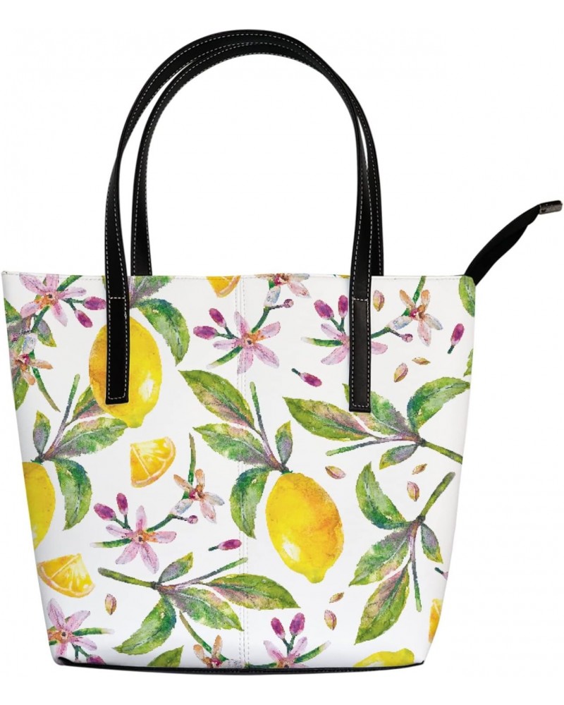 Shoulder Bag Tote Bags for Women Lemons with Green Leaves Flowers Leather Shopper Work Handbags Large Casual Bag $28.19 Totes