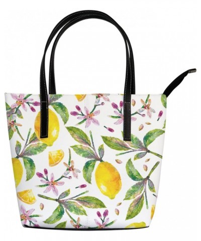 Shoulder Bag Tote Bags for Women Lemons with Green Leaves Flowers Leather Shopper Work Handbags Large Casual Bag $28.19 Totes