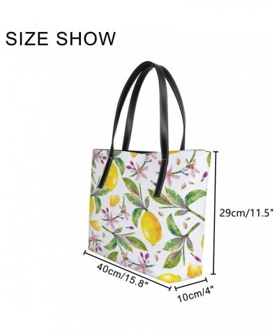 Shoulder Bag Tote Bags for Women Lemons with Green Leaves Flowers Leather Shopper Work Handbags Large Casual Bag $28.19 Totes