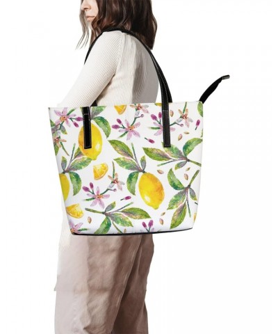 Shoulder Bag Tote Bags for Women Lemons with Green Leaves Flowers Leather Shopper Work Handbags Large Casual Bag $28.19 Totes