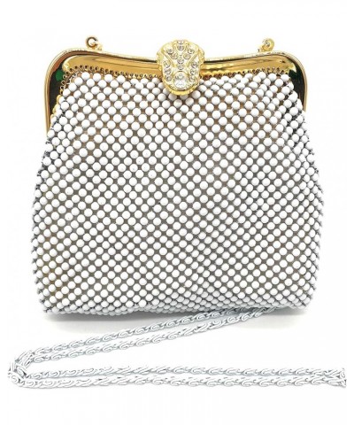 XX-Small Women clutch Metal Beaded mesh evening purse bag for Cocktail Party Prom Wedding Banquet White $11.76 Evening Bags