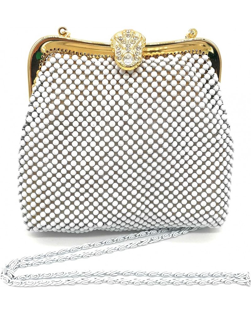 XX-Small Women clutch Metal Beaded mesh evening purse bag for Cocktail Party Prom Wedding Banquet White $11.76 Evening Bags