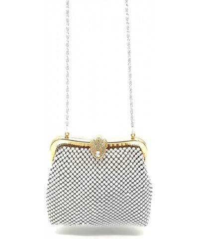 XX-Small Women clutch Metal Beaded mesh evening purse bag for Cocktail Party Prom Wedding Banquet White $11.76 Evening Bags