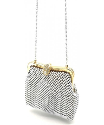 XX-Small Women clutch Metal Beaded mesh evening purse bag for Cocktail Party Prom Wedding Banquet White $11.76 Evening Bags