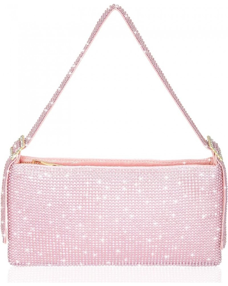 Women's Rhinestone Evening Bag Shiny Shoulder Clutch Purse for Wedding Party with Adjustable Strap Pink $14.26 Evening Bags