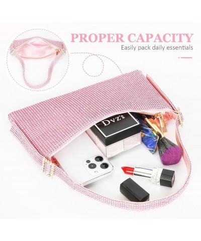 Women's Rhinestone Evening Bag Shiny Shoulder Clutch Purse for Wedding Party with Adjustable Strap Pink $14.26 Evening Bags