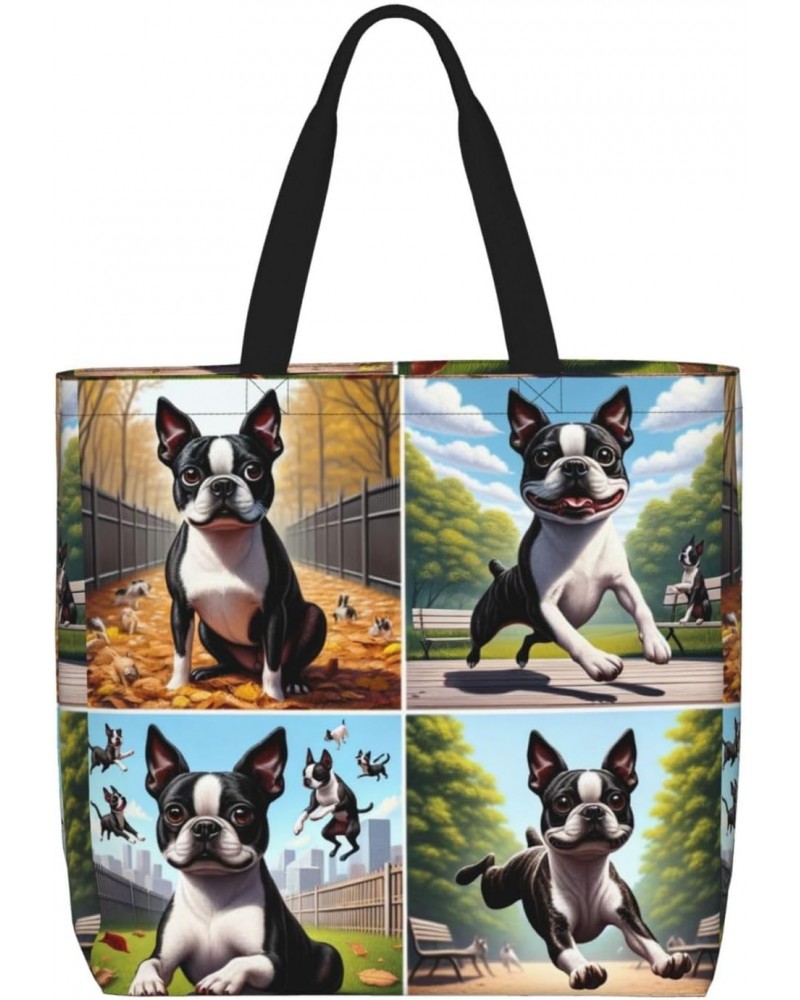 Women'S Soft Tote Shoulder Bag Terrier-Dog-Pose Foldable Travel Purse With Zipper Closure $14.79 Totes