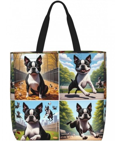 Women'S Soft Tote Shoulder Bag Terrier-Dog-Pose Foldable Travel Purse With Zipper Closure $14.79 Totes