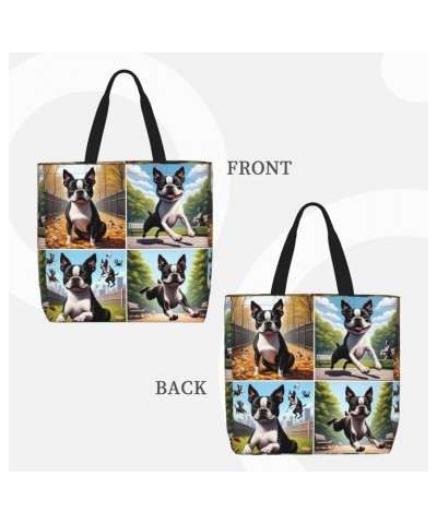 Women'S Soft Tote Shoulder Bag Terrier-Dog-Pose Foldable Travel Purse With Zipper Closure $14.79 Totes